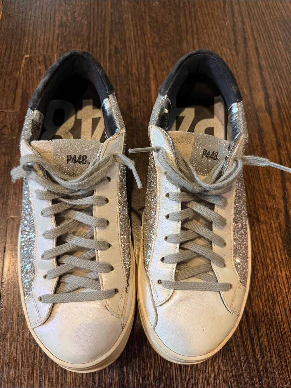 P448 Silver Glitter Low-Top Sneakers -